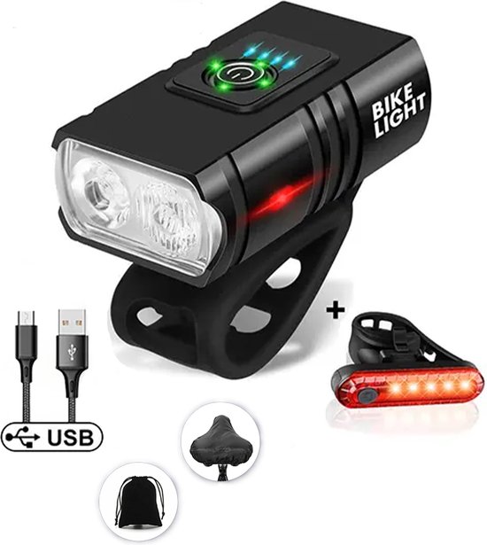 Fietsverlichting - 1000 & 500 Lumen - USB Oplaadbaar - Waterproof - Fietslicht - LED Fiets Verlichting Set - INCLUSIEF Opbergtasje & Zadelhoes