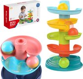Playos® - Ballentoren - met 3 Ballen - Peuter - Kleurrijk - 5 Lagen - Spiraaltoren - Ballenbaan - Knikkerbaan - Educatief Speelgoed