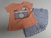 Ensemble - Fille - T-shirt, jupe pantalon - Orange /fleuri - 1 an 80