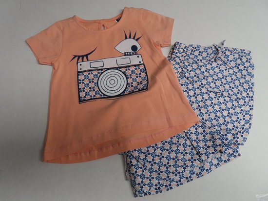 Ensemble - Fille - T-shirt, jupe pantalon - Orange /fleuri - 1 an 80