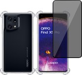 Hoesje + Privé Screenprotector geschikt voor OPPO Find X5 Pro – Privacy Tempered Glass - Case Transparant
