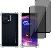 Hoesje + 2x Privé Screenprotector geschikt voor OPPO Find X5 Pro – Privacy Tempered Glass - Case Transparant