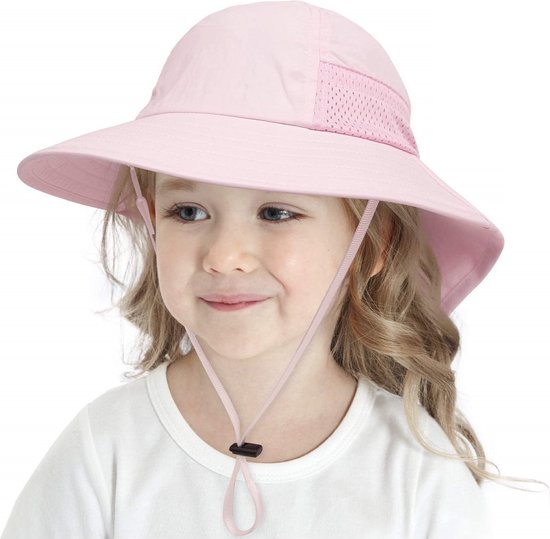 Chapeau de Soleil Filles Extra Groot - Aéré - UPF 50+ - String - Rose - 3-7 ans