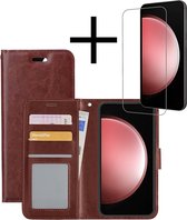 Hoes Geschikt voor Samsung S23 FE Hoesje Book Case Hoes Flip Cover Wallet Bookcase Met Screenprotector - Bruin