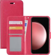 Hoes Geschikt voor Samsung S23 FE Hoesje Book Case Hoes Flip Cover Wallet Bookcase - Donkerroze