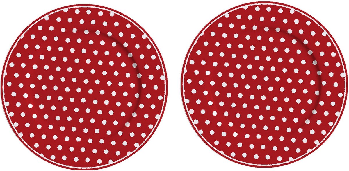 Isabelle Rose ontbijt / dessert bord 2 stuks rood met witte stippen - porselein - Red polka dot 19 cm