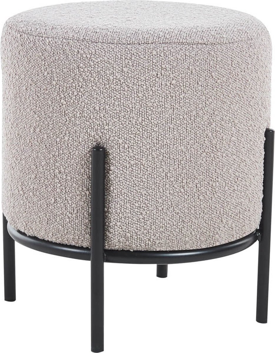 Poef Mia Taupe - Bouclé - Breedte 35 cm - Diepte 35 cm - Hoogte 38 cm