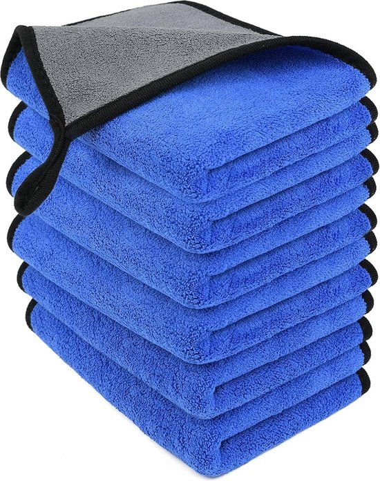 6 stuks microvezel autoreinigingsdoeken van 500 g/m², multifunctionele pluisvrije poetsdoeken, super absorberende handdoek voor huishouden, keuken en ramen