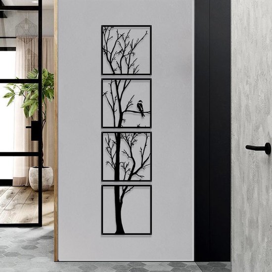 Pduoduo Metalen Levensboom Muurkunst Decor 4 Panelen