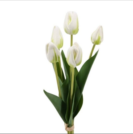 Kunst Tulpen Wit - White - Kunstbloemen - Tulips - Kunst Boeket - Tulp - 40 CM - Zijden Bloemen - Latex Bloem - Bruiloft - Voorjaar - Lente
