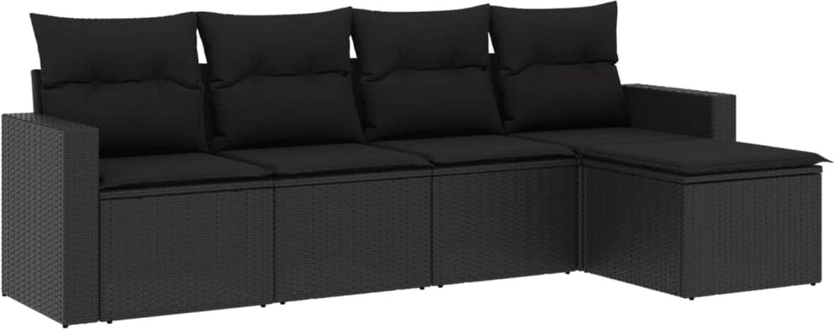 vidaXL 5-delige - Loungeset - met - kussens - poly - rattan - zwart
