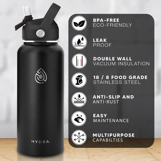 Geïsoleerde waterfles 18oz (530ml) - Roestvrij staal, Dubbelwandig