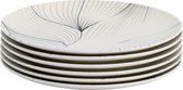 Lite-Body Hermes Ontbijtbord , Dessertbord - Set van 6 stuks - Ø20 cm - Fine Porselein - Wit reliëf grijs