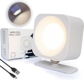 Latium Oplaadbare Vierkante LED Wandlamp voor Binnen - USB Oplaadbaar - Draadloos - Batterij - Dimbaar - Nachtlampje - Slaapkamer - Woonkamer - Touch Control - 360º rotatie - Wit
