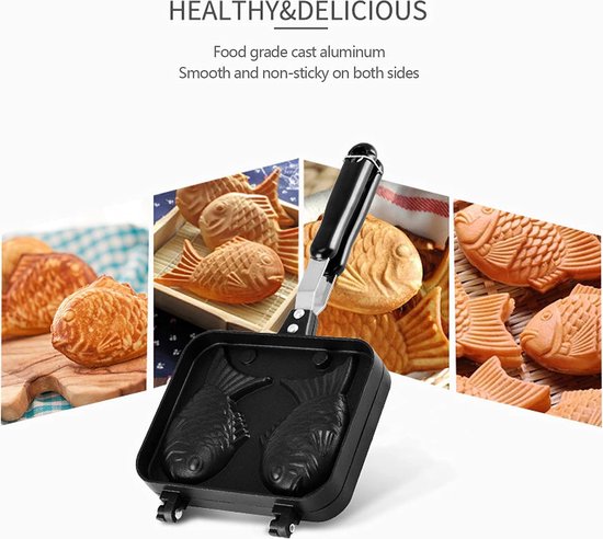 Moule Taiyaki Poisson 4 Plateaux Antiadhésif - Gaufrier Crêpes Poisson Japonais Avec Poignée