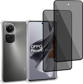 Geschikt voor OPPO Reno 10 Pro - Hoesje + 2x Screenprotector – Gehard Glas Cover + Shock Proof Case - Transparant