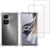 Hoesje + 2x Screenprotector geschikt voor OPPO Reno 10 – Tempered Glass - Extreme Shock Case Transparant