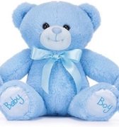 Ours bleu (26 cm) avec imprimé ; Bébé Garçon, peluche douce, garçon de naissance, cadeau maternité