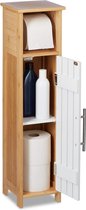 porte-rouleau de papier toilette sur pied, meuble de salle de bain, HxLxP : 71 x 18 x 20 cm, bambou, étagères réglables, meuble de toilette, marron/blanc