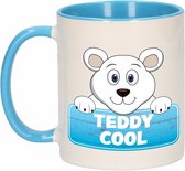 1x Teddy Cool beker / mok - blauw met wit - 300 ml keramiek - ijsberen bekers
