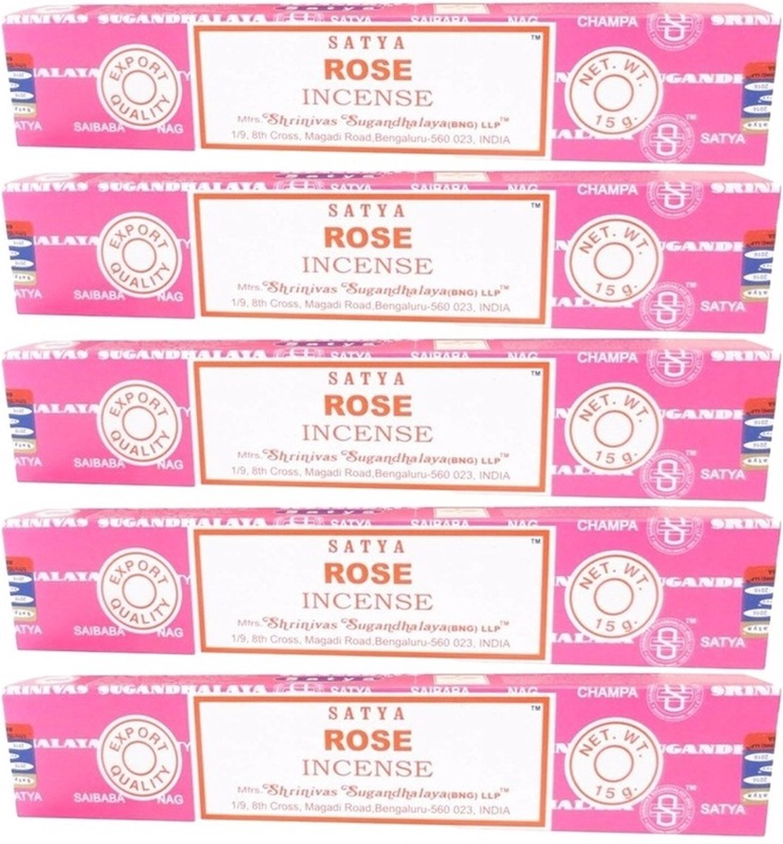 Satya Nag Champa wierook stokjes - Rose - 5x pakje van 12 stuks - 15 gram Multi