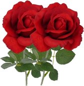 2x rode rozen van polyester - 37 cm - Valentijn / Bruiloft rode kunstrozen