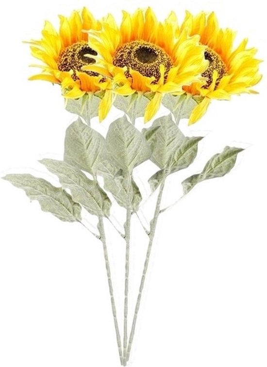 3x Gele zonnebloem steelbloem 82 cm - Kunstbloemen