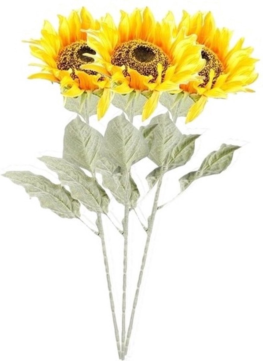 Bellatio Flowers & Plants 3x Gele zonnebloem steelbloem 82 cm - Kunstbloemen Geel