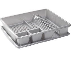 Plasticforte afdruiprek - zilver - kunststof - 48 x 38 x 9 cm - Afwassen/drogen met lekbak