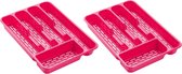 2x stuks bestekbakken/bestekhouders 5-vaks roze - 24 x 24 x 4 cm - Keuken opberg accessoires