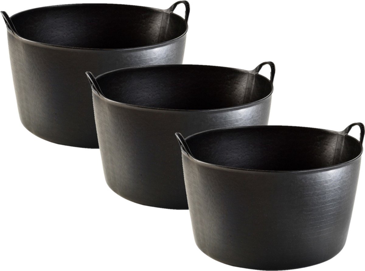 Goedkoopste 3x stuks zwarte wasmanden/flexibele emmers 55 liter - Opbergmanden - Draagmanden 53 cm