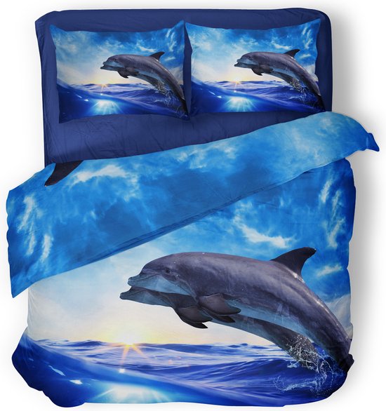Eleganzzz Dekbedovertrek Dolphins - blauw - Dekbedovertrek 200x200/220cm - Micropercal -Tweepersoons - Dekbedovertrekken