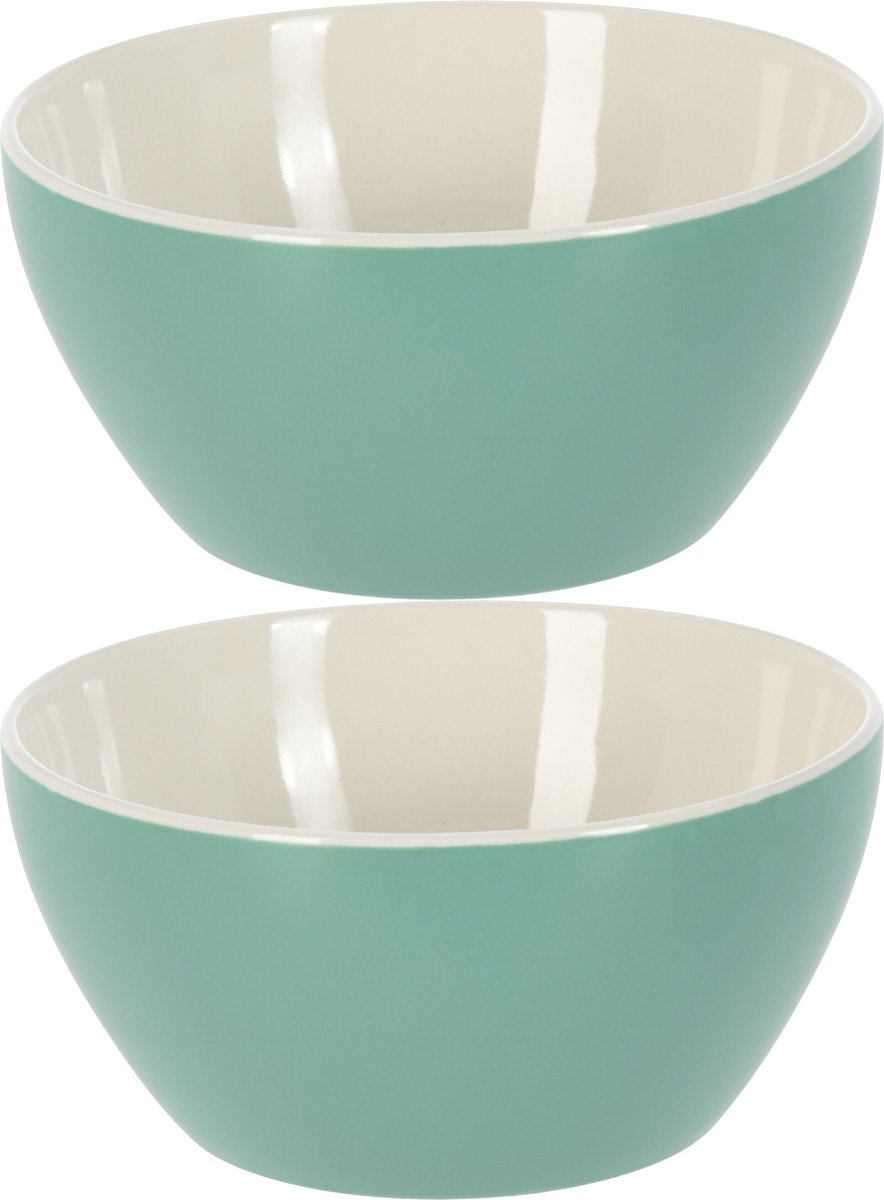 Excellent Houseware Soepkommen/schaaltjes - 2x - Acapulco - porselein - D14 x H6.5 cm - groen