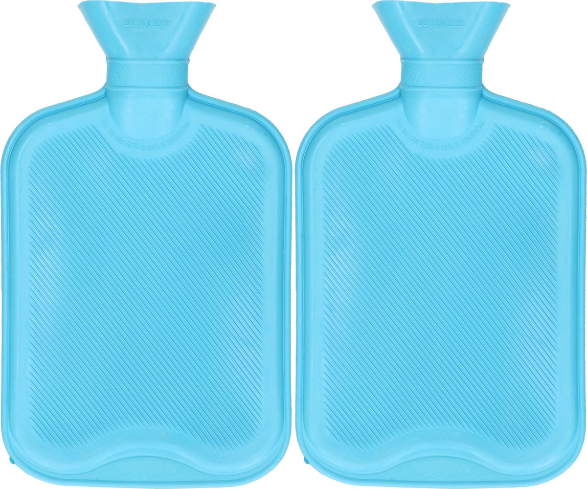 DID Warmwaterkruik - 2x - met rubberen hoes - blauw - 2L - kruiken voor warme voeten/lichaam