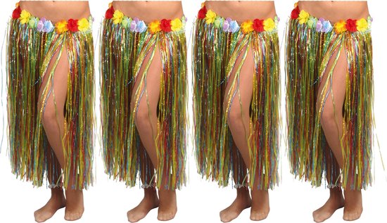 Toppers in concert - Fiestas Guirca Hawaii verkleed rokje - 4x - voor volwassenen - multicolour - 75 cm - hoela rok