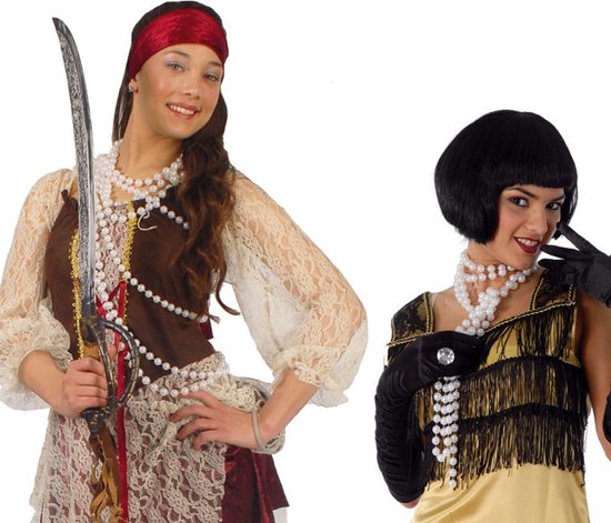 Carnaval verkleed accessoire set - dames hoofdband en parelketting - charleston/jaren 20 stijl - Merkloos