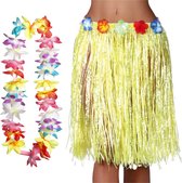 Toppers - Hawaï habille une jupe hula et une couronne de fleurs avec LED - adultes - jaune - soirée à thème tropical