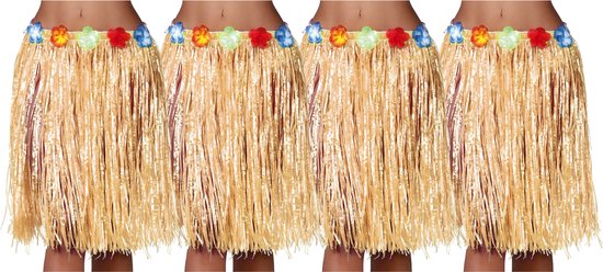 Toppers in concert - Fiestas Guirca Hawaii verkleed rokje - 4x - voor volwassenen - naturel - 50cm - hoela rok - tropisch