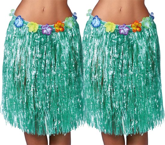 Fiestas Guirca Hawaii verkleed rokje - 2x - voor volwassenen - groen - 50 cm - hoela rok - tropisch
