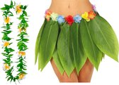 Hawaii verkleed rokje en bloemenkrans - volwassenen - groen - tropisch themafeest - hoela