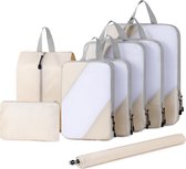 Compression Packing Cube, 8-delige kofferorganizerset, verpakkingskubussen voor kleding, reisorganizer, kledingtassen, schoenenzak en waszak, beige