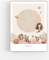 Persoonlijke sterrenhemel poster | MERMAID x ELLIE - 30x40 cm - Sterrenhemel poster - Zeemeerminnen - Gepersonaliseerde poster - Babykamer en kinderkamer