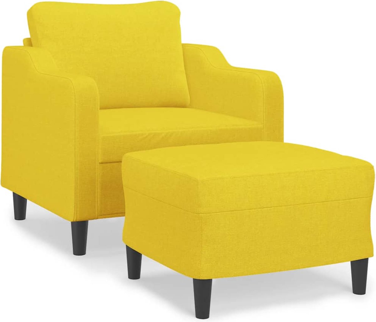 vidaXL Fauteuil - met - voetenbank - 60 - cm - stof - lichtgeel