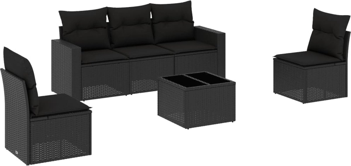vidaXL 6-delige - Loungeset - met - kussens - poly - rattan - zwart
