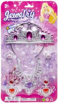 Juwelenset Droom Prinses - Beauty Set - 6-delig - voor Kinderen - Tiara - Ringen - Ketting - Oorbellen - Roze - Meisjes