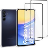 Geschikt voor Samsung Galaxy A15 - Hoesje + 2x Screenprotector – Full Cover Gehard Glas + Shock Proof Case – Transparant
