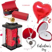 Lovelockers® | Valentijn Cadeau Pakket | Rozen beer | Gouden Roos | Hartjes Ketting | 1 XXL Hart Folie Ballon | Romatisch cadeau pakket