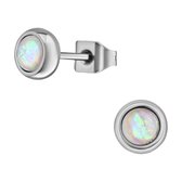 Aramat jewels ® - Zweerknopjes opaal wit zilverkleurig chirurgisch staal 5mm