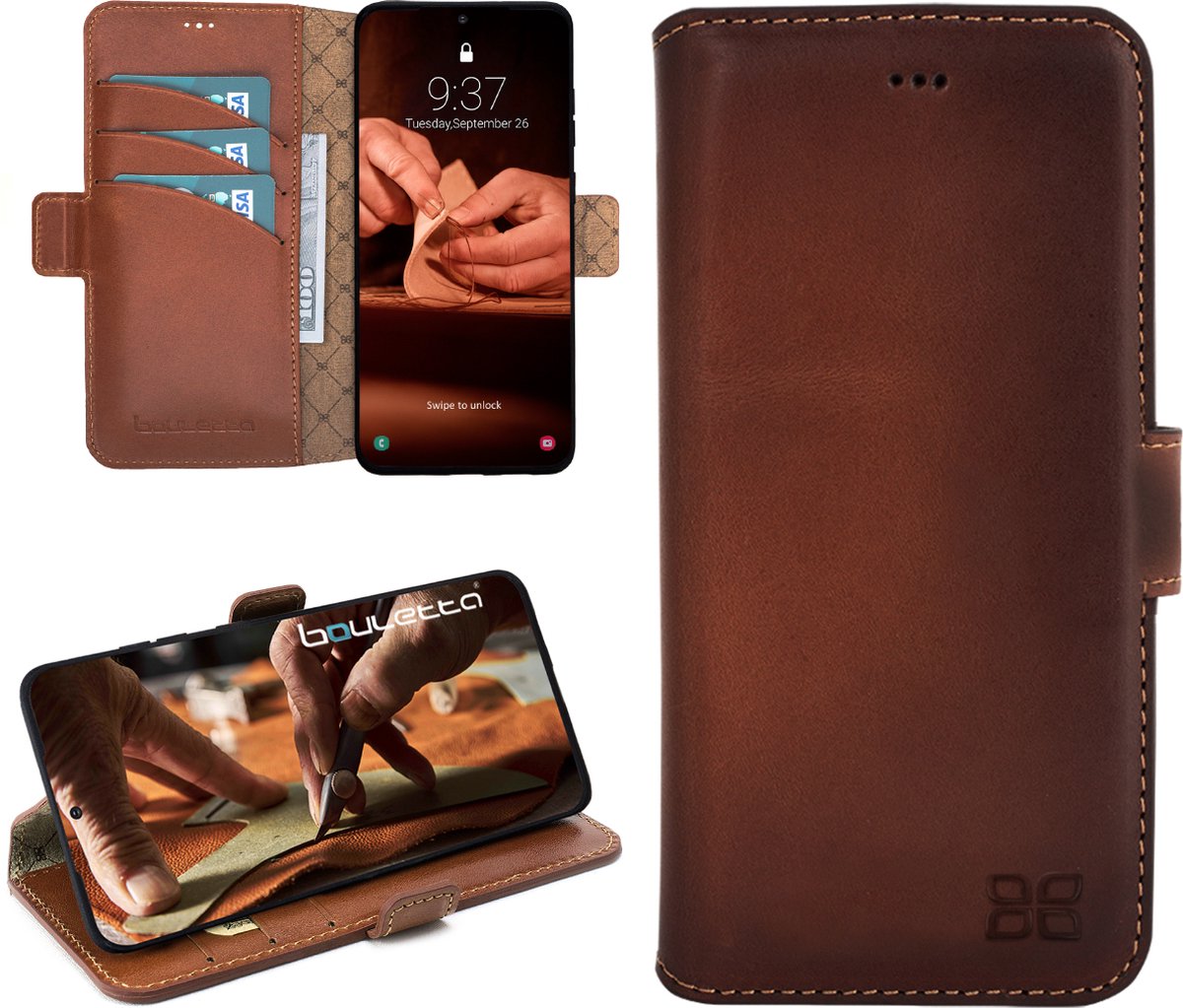 Bouletta geschikt voor Samsung Galaxy S24 lederen BookCase hoesje - Burned Cognac