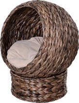 PawHut Kattenmand rotan kattennest kattenbed met kussen huisdierbed bruin D30-104